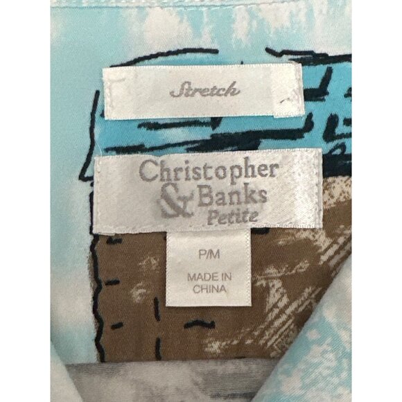 Christopher & Banks PM Stretch Jacket Colorful Town Print Button Up Front - Picture 5 of 11